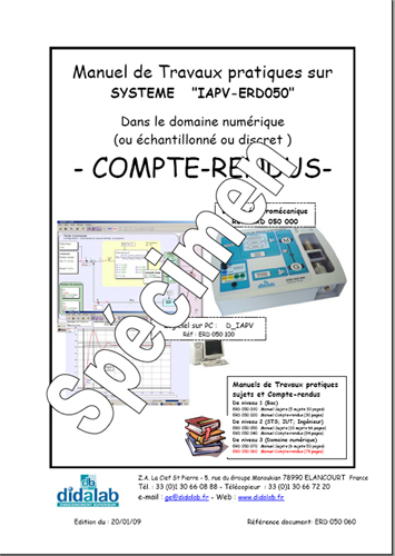 Manuel de Travaux Pratiques, niveau enseignement supérieur (comptes rendus), régulation de vitesse et position dans le domaine numérique (Ref - ERD050060) 2/4