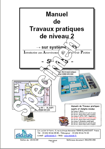 Manuel de Travaux Pratiques, niveau BAC + 2, (sujets), asservissement de vitesse et position  (Réf - ERD050050) 2/4