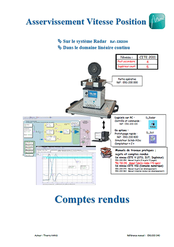 Manuel de Travaux Pratiques, niveau STS, DUT, ingnieurs (sujets), Etude des asservissements de vitesse & position dans le domaine linaire Continu 2/4