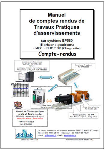 Manuels de TPs Professeur et Etudiants, Asservissement 4 quadrants sur moteur 1.5 kW, (Réf : EP560040) 2/4