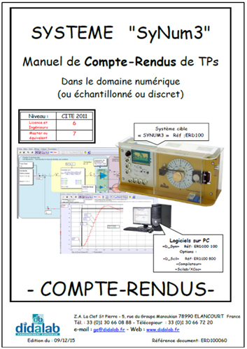 Manuel de Travaux Pratiques (comptes rendus) d'tude des asservissements de vitesse et position dans le domaine discontinu (chantillonn).  (Rf : ERD100060) 2/4