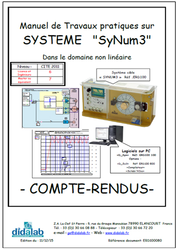 Manuel de travaux Pratiques (sujets) Systèmes asservis dans le domaine non linéaire (Réf : ERD100080) 2/4