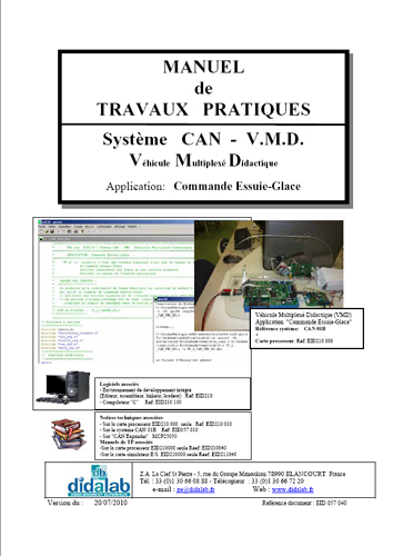 Manuel de Travaux Pratiques, (sujets et comptes rendus), gestion d’un essuie glace, régulation de vitesse moteur par Réseau Local Industriel, RLI, (Réf – EID057040)